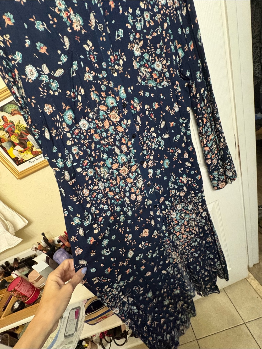 American Rag Cie Navy Floral Button-Front Midi Dress